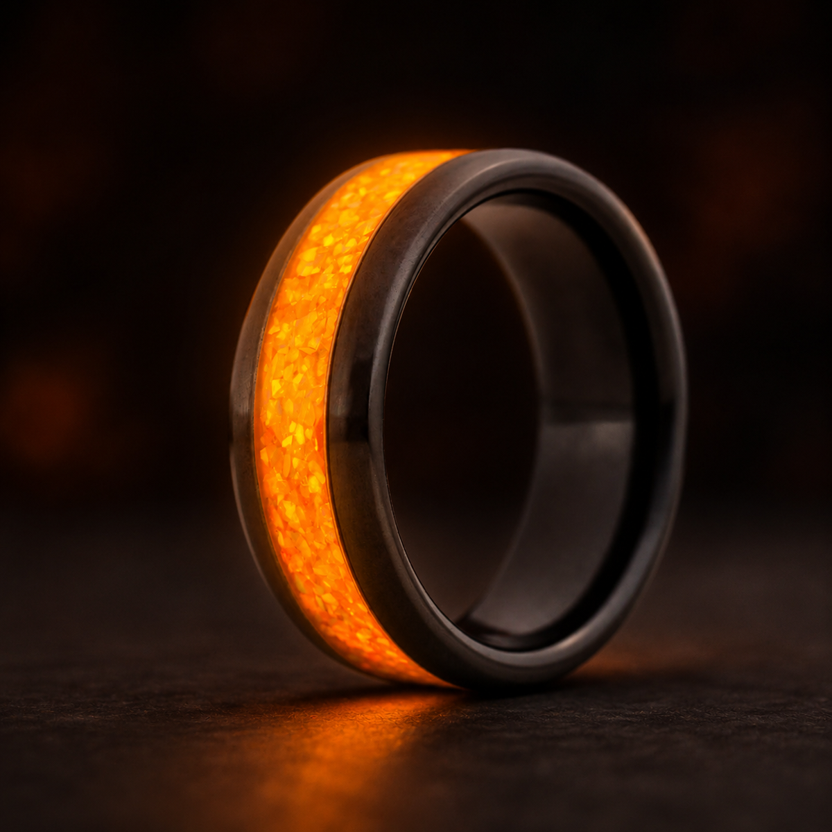 Orange — Black Ceramic Ring — handcrafted ring detail view 3