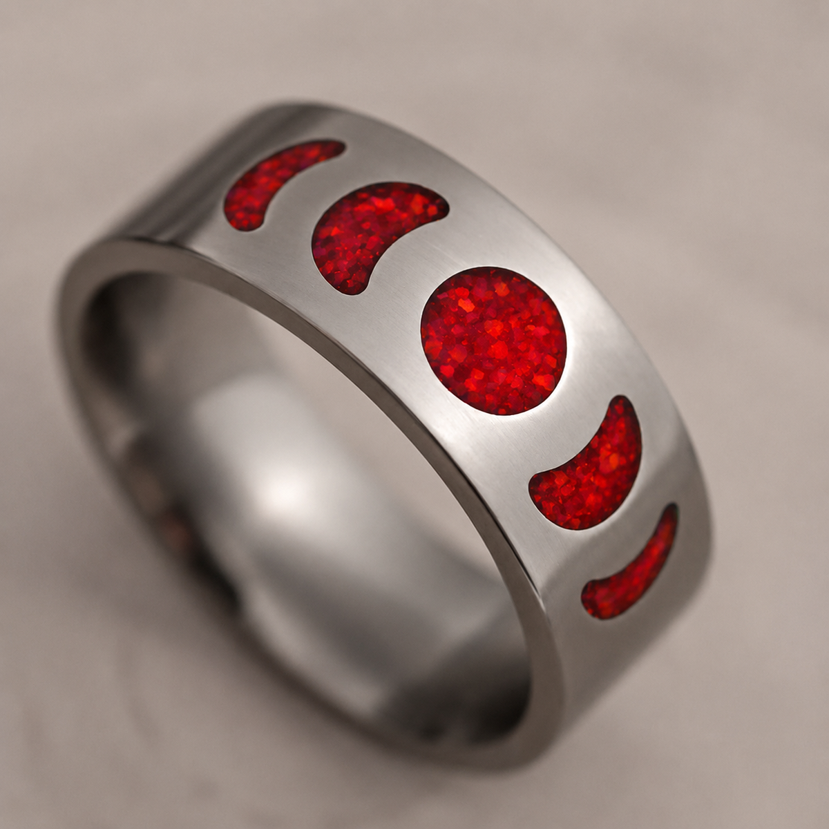 Moon Phase — Fire Ring — handcrafted ring detail view 3