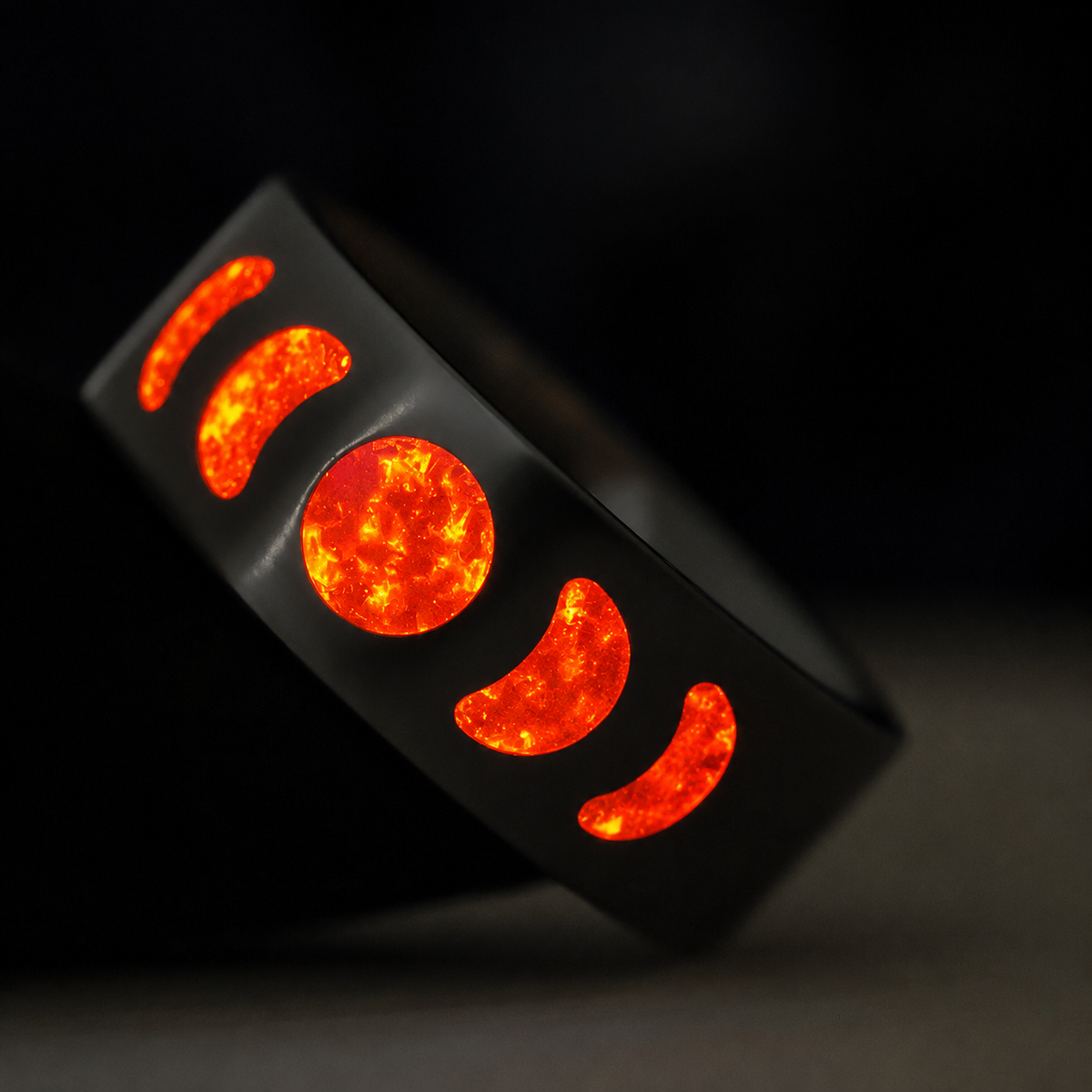 Moon Phase — Fire Ring — handcrafted ring detail view 2