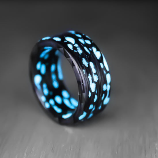 Alien Blue Carbon Fiber Glow Ring — handcrafted ring detail view 3