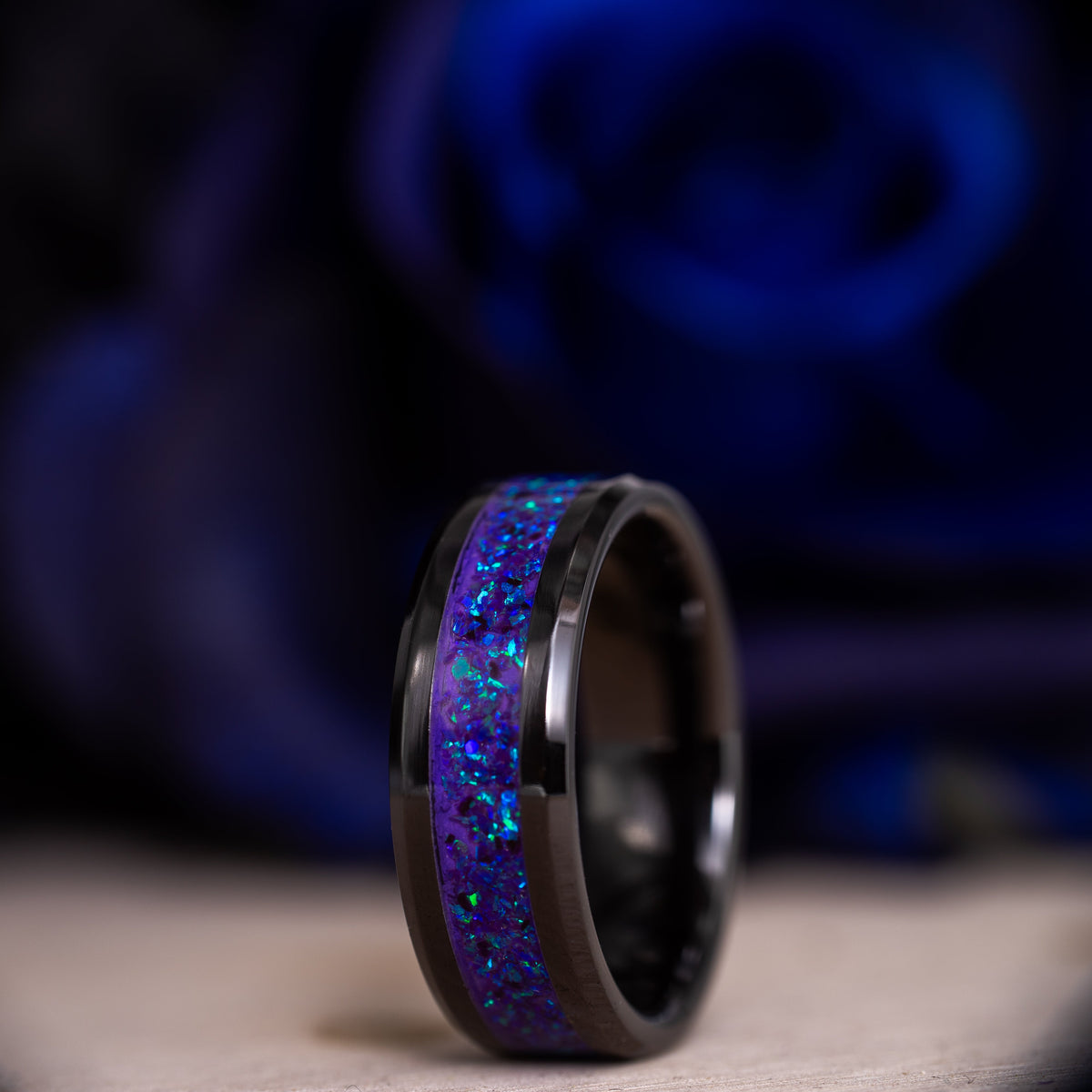 Lavender — Black Ceramic Ring — handcrafted ring detail view 7