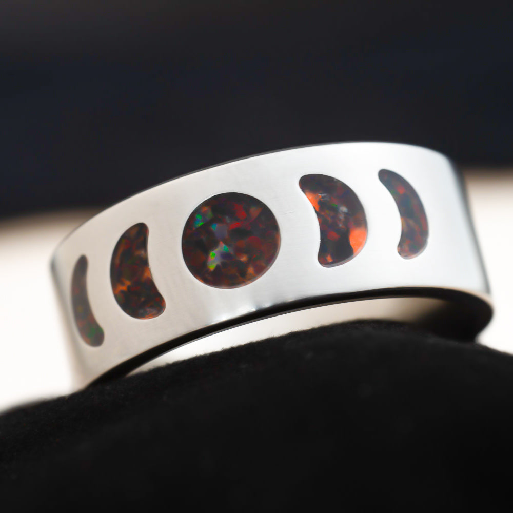 Moon Phase — Vulcan Titanium Ring — handcrafted ring detail view 4
