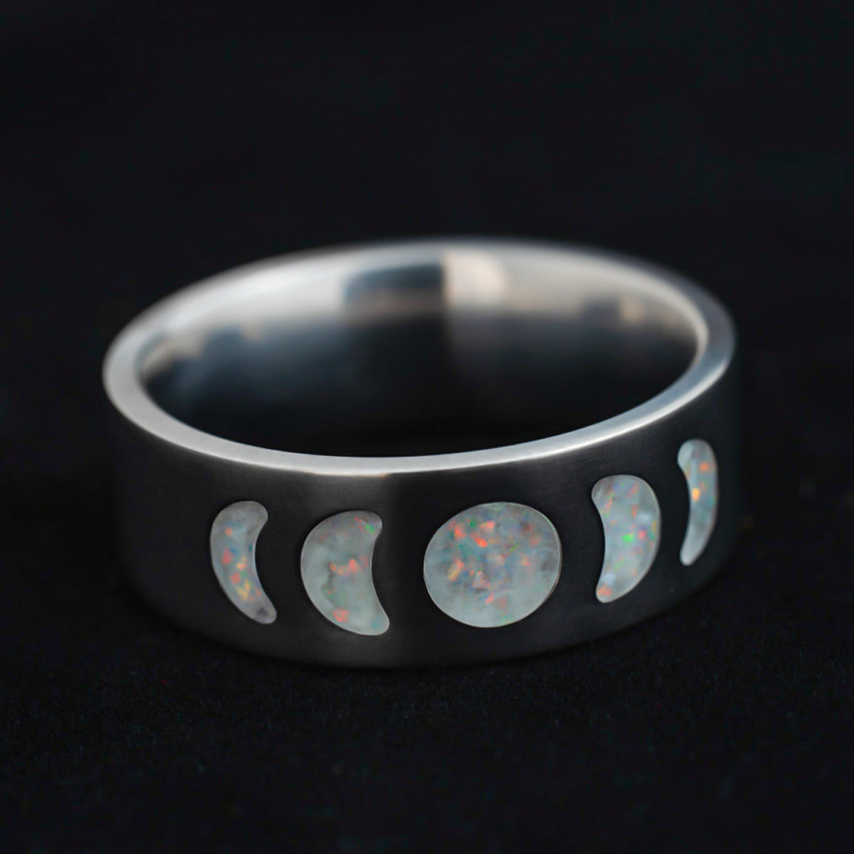Moon Phase — Frost Titanium Ring — handcrafted ring detail view 3