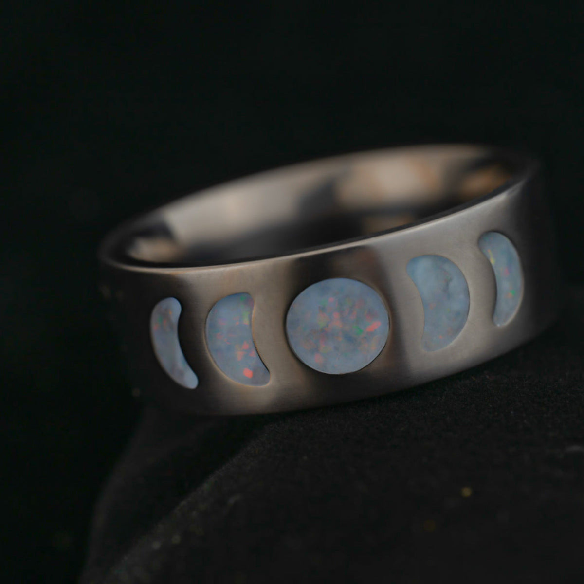 Moon Phase — Frost Titanium Ring — handcrafted ring detail view 6