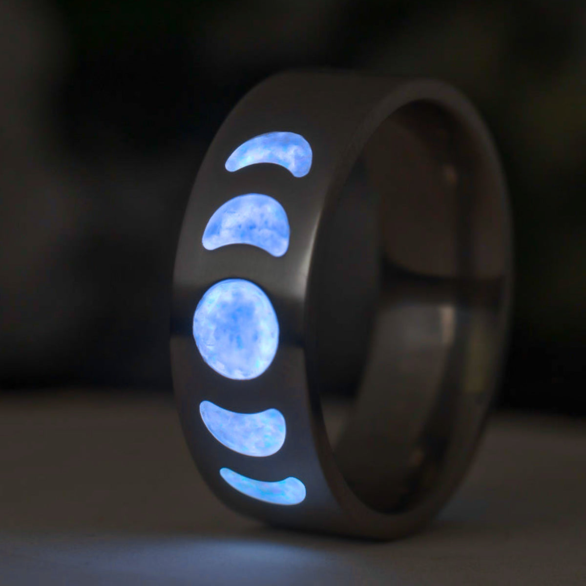 Moon Phase — Frost Titanium Ring — handcrafted ring detail view 2