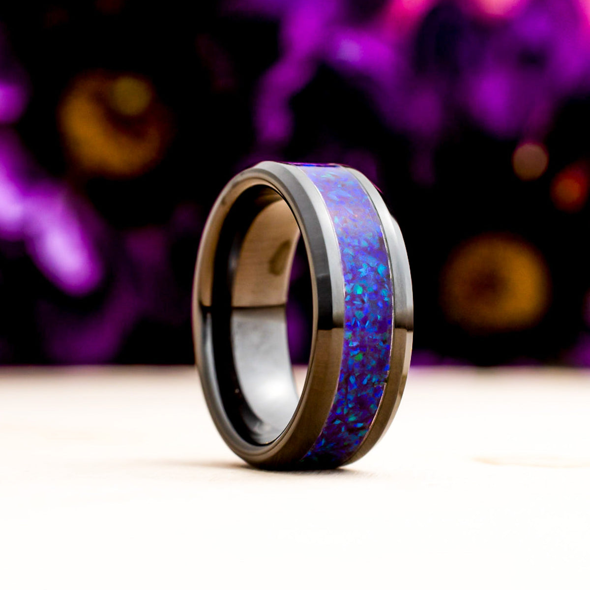 Lavender — Black Ceramic Ring — handcrafted ring detail view 9