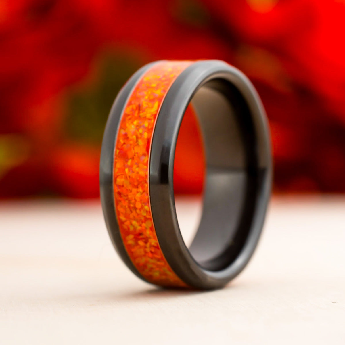 Orange — Black Ceramic Ring — handcrafted ring detail view 6