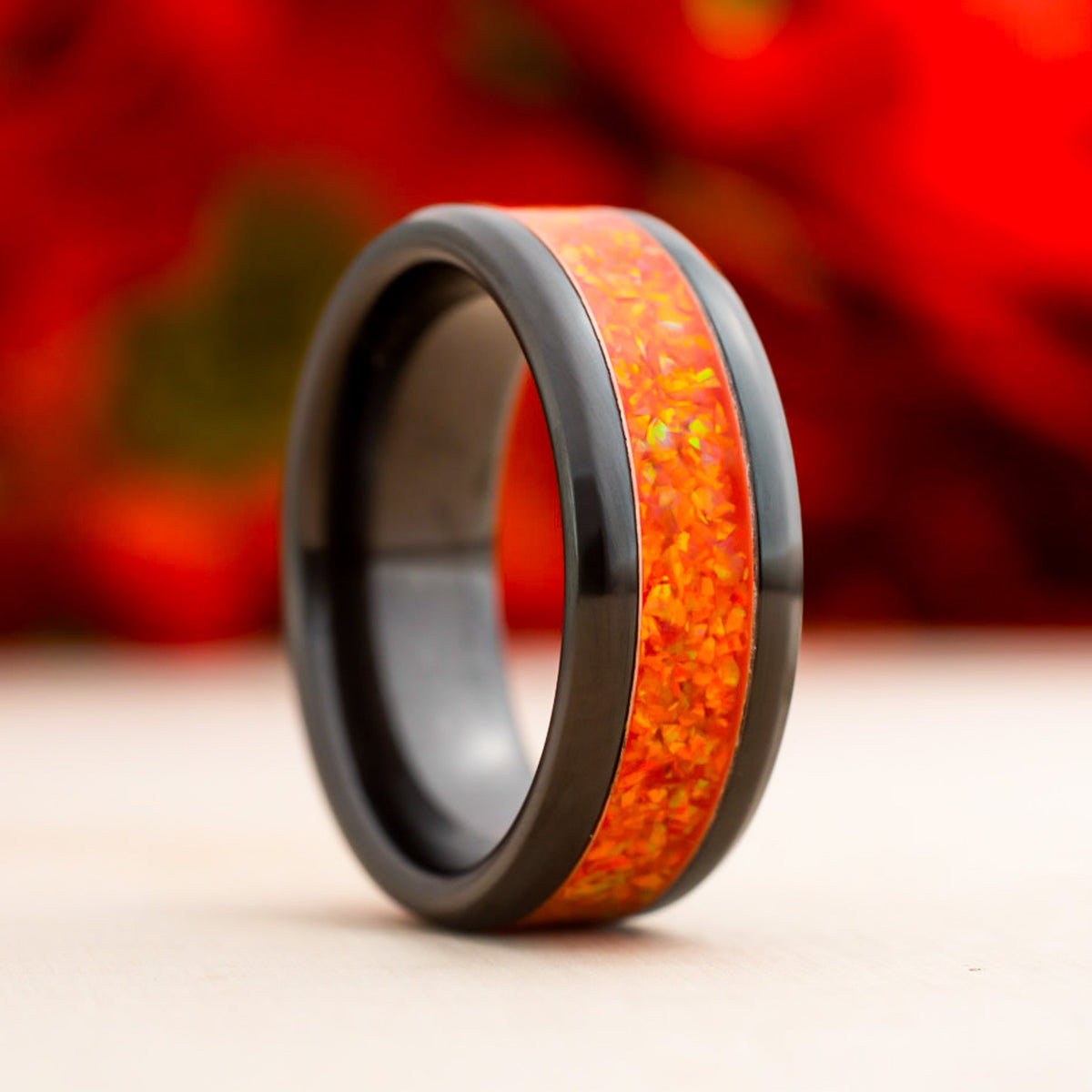 Orange — Black Ceramic Ring — handcrafted ring detail view 7
