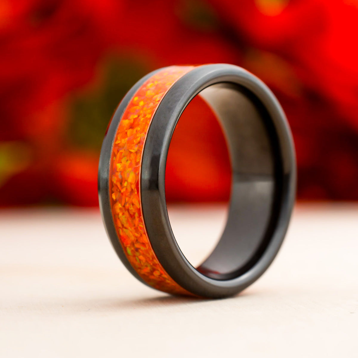 Orange — Black Ceramic Ring — handcrafted ring detail view 4