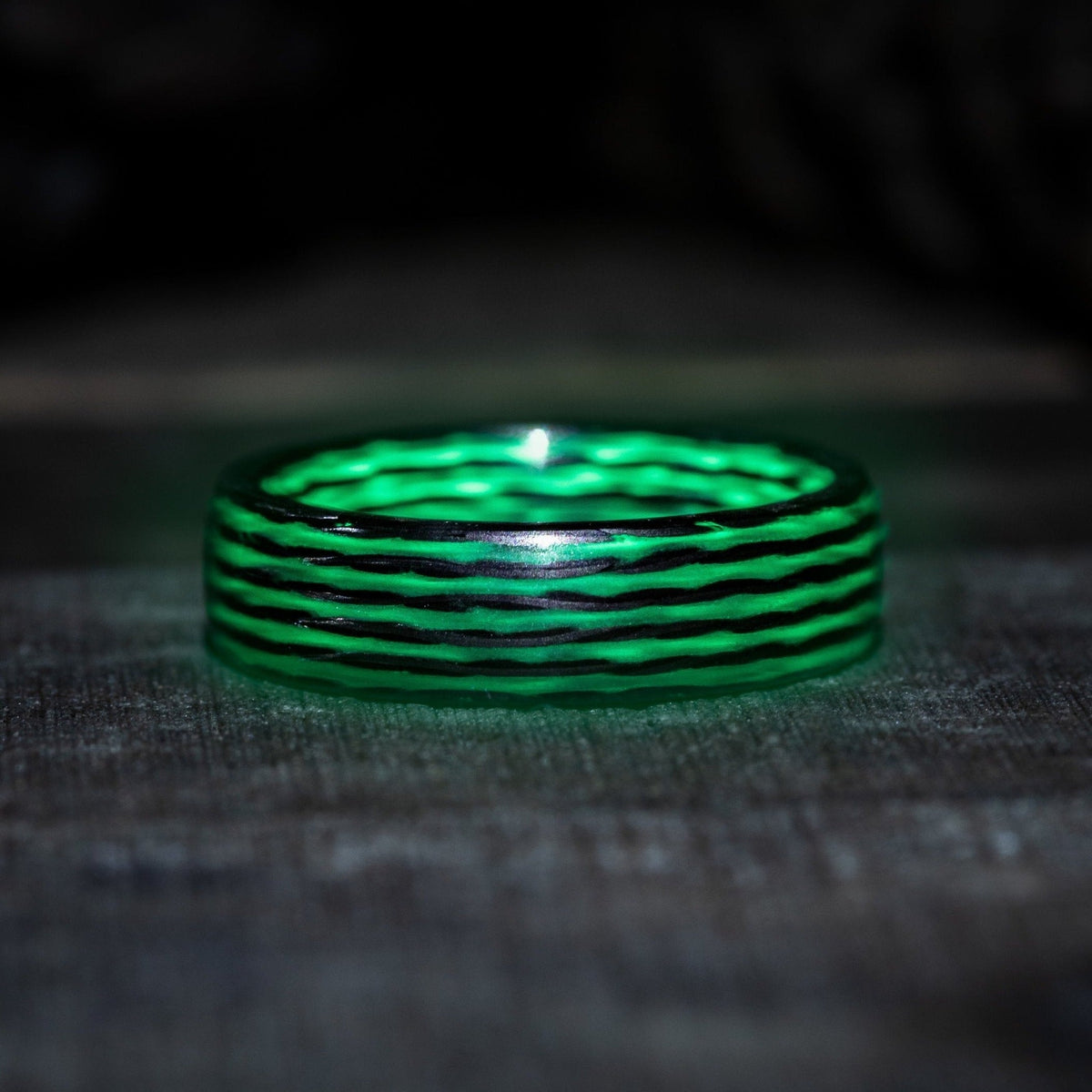 Matrix Green Carbon Fiber Glow Ring — handcrafted ring detail view 2