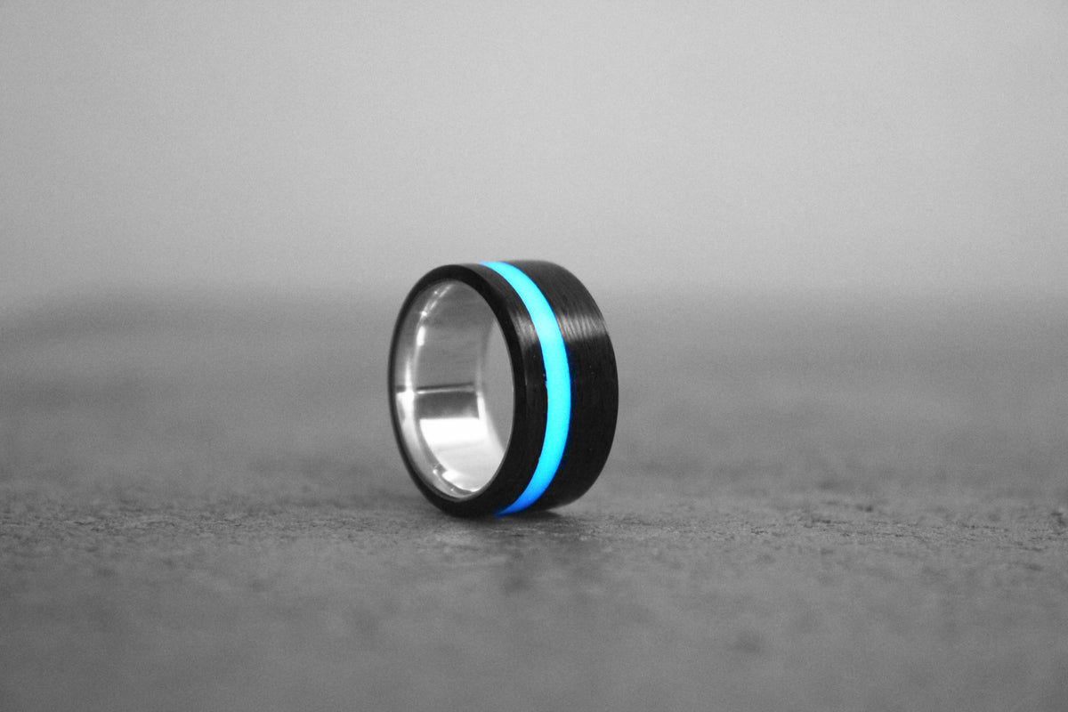 Custom Lume Stripe with Carbon Fiber on Sterling Silver – product view 3
