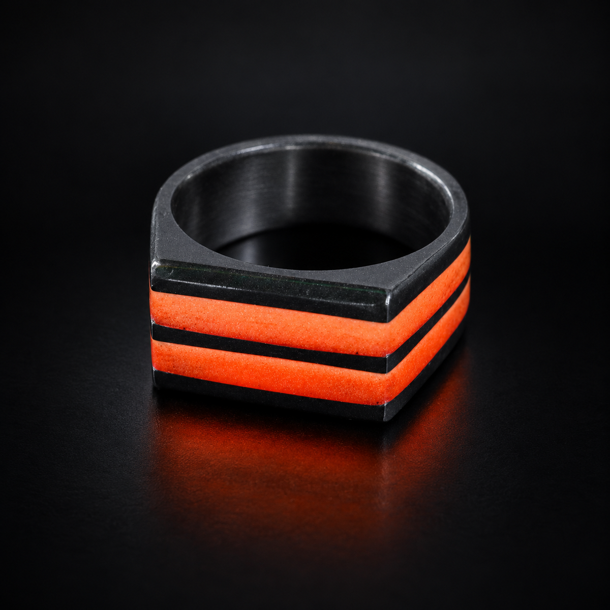 2 Band Super Lume Signet ring on a dark background