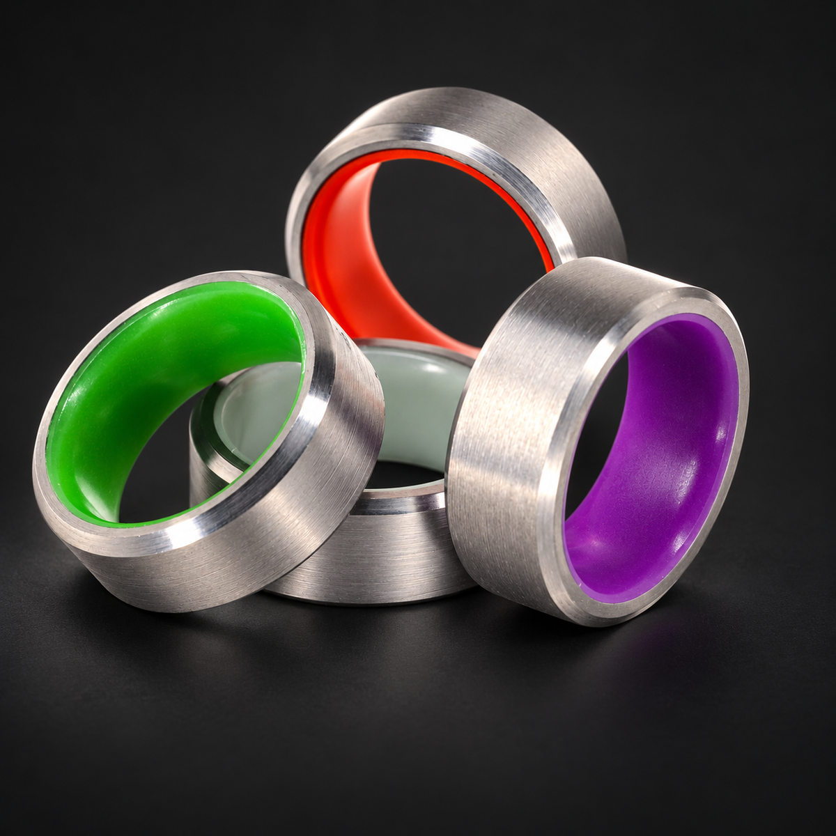 Titanium Core titanium and lume rings with four colorful inner liners
